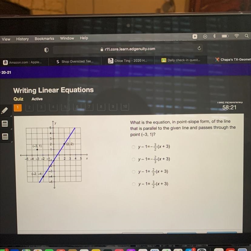 What is the equation, in point-slope form, of the line that is parallel to the given-example-1