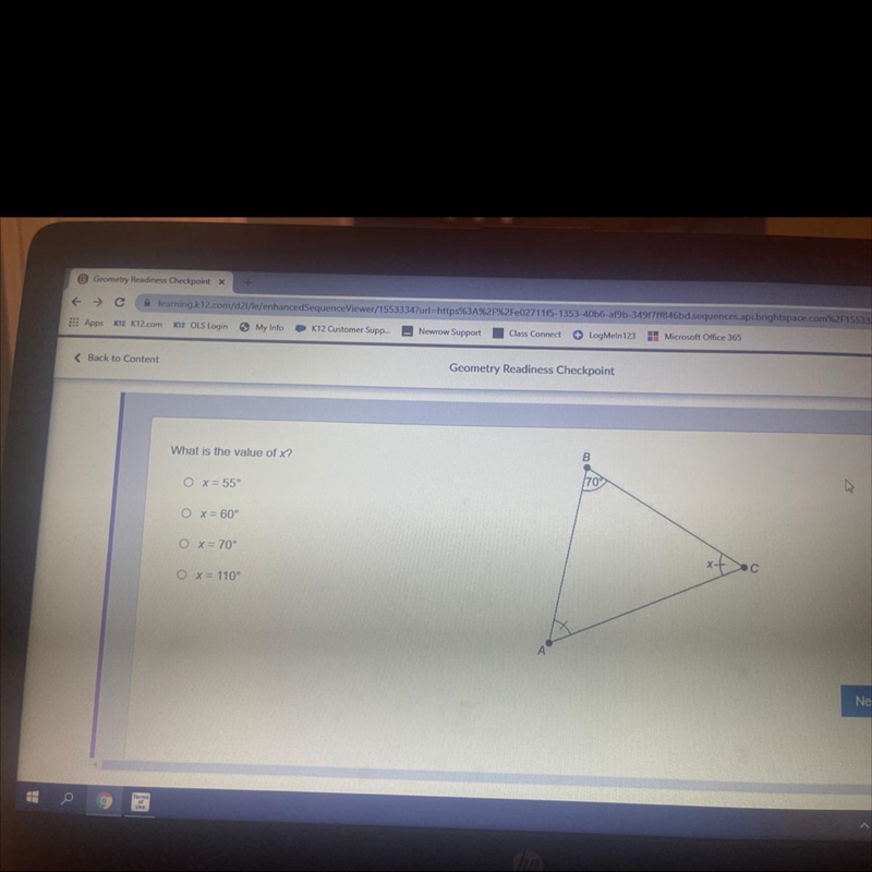 What is the value of x? B 170 O x = 55° O x = 60° O x = 70° X С O x = 110° A-example-1