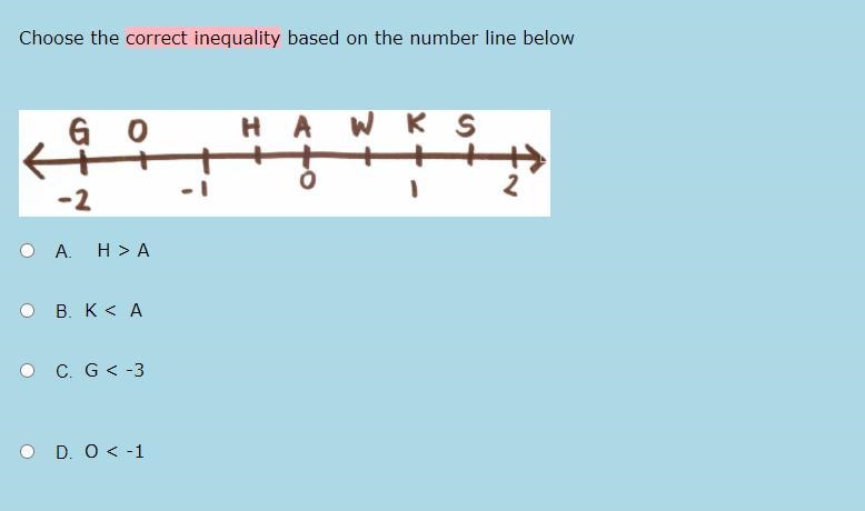 Choose the correct inequality based on the number line below-example-1