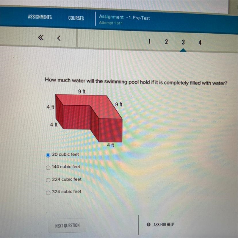 How much water will the swimming pool hold if it is completely filled with water? 9 ft-example-1