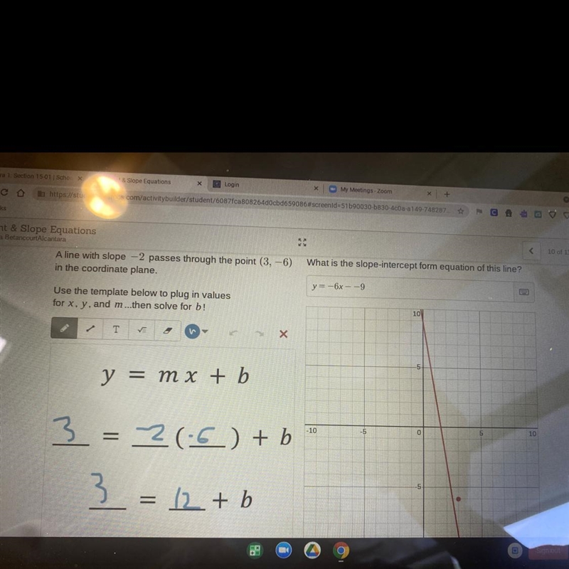 Is this correct I put -9=b and for the slope y=6x- -9 is correct?.-example-1