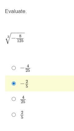 Evaluate. −8125−−−−√3 −425​ −25 425​ ​25​-example-1