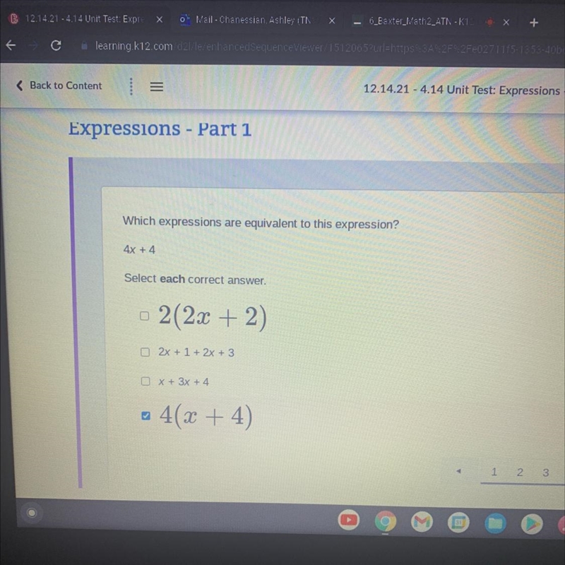 Which expressions are equivalent to this expression? 4x + 4 Select each correct answer-example-1