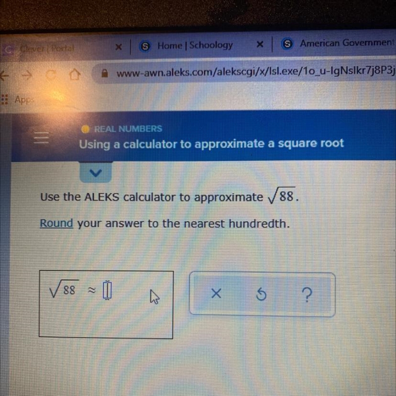 Please help!! What is the answer? What is the square rout of 88 rounded to the nearest-example-1