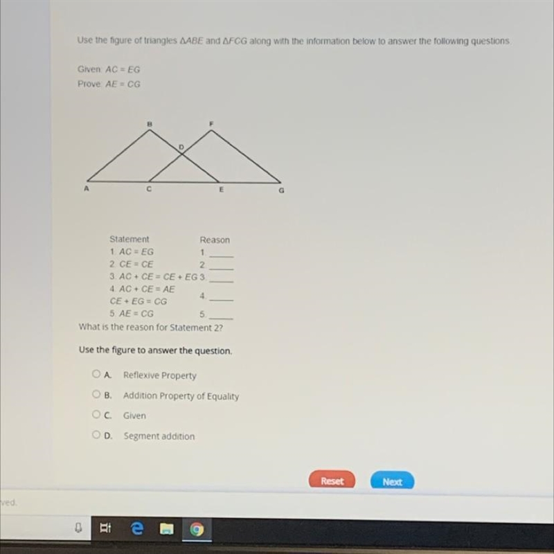 Use the figure of triangles AABE and AFCG along with the information below to answer-example-1