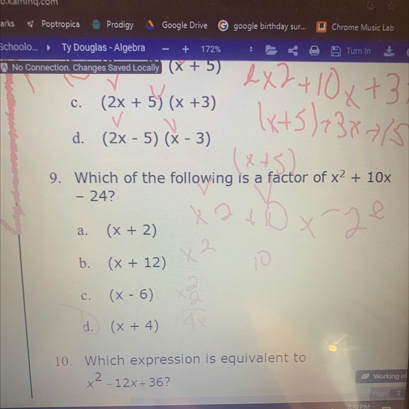 Which of the following is a factor of x2 + 10x -24-example-1