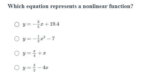 Which equation represents a nonlinear function?-example-1