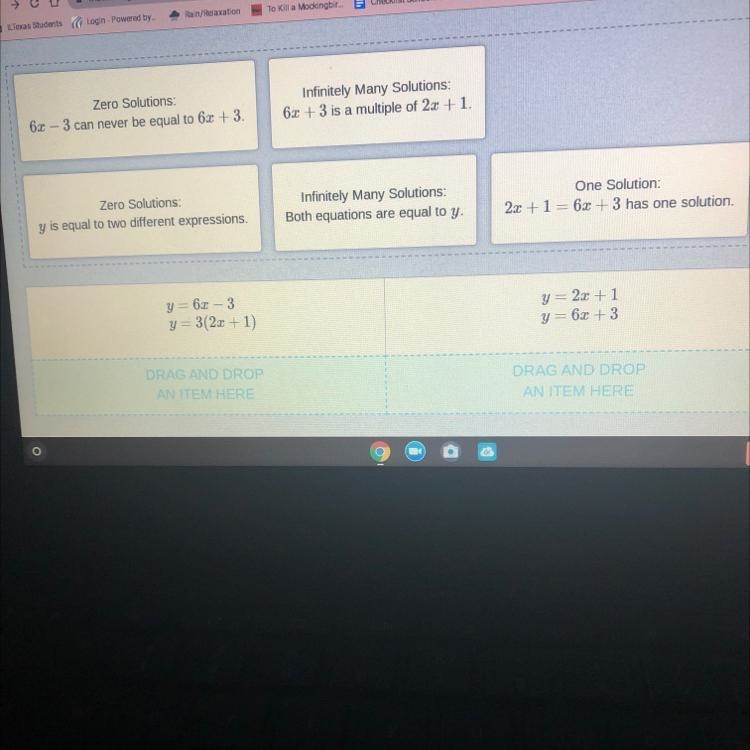 For each system of equations, drag the true statement about its solution set to the-example-1