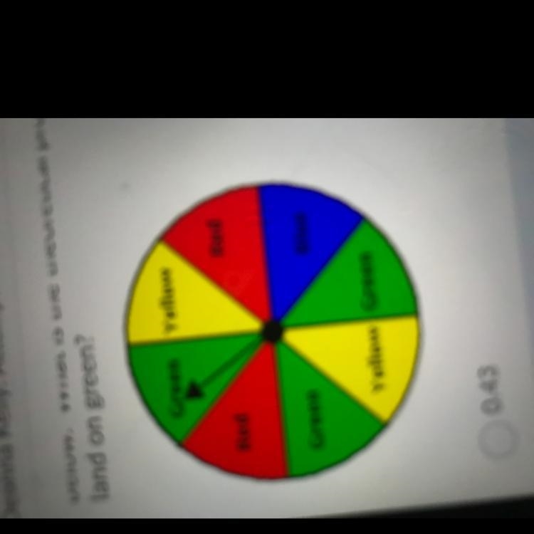 An experiment consists of spinning the spinner below. What is the theoretical probability-example-1