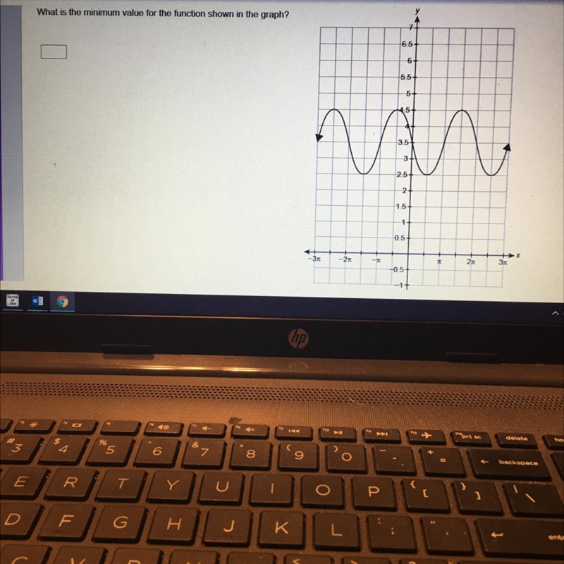 MATH/Extra points PLEASE HELP ME! What is the minimum value of the function shown-example-1