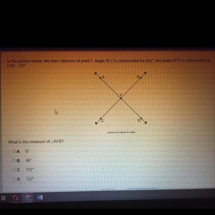 HELP PLZZZ PLZZZ In the picture below, two lines intersect at point F. Angle AFC is-example-1