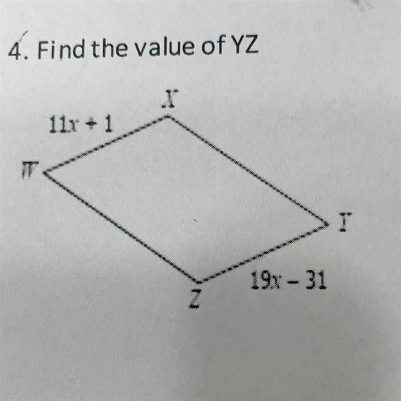 4. Find the value of YZ-example-1