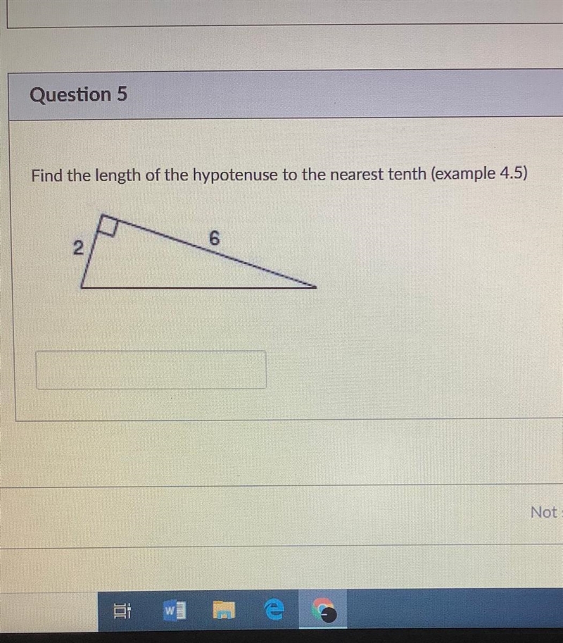 a right triangle has legs of lengths 6 and 2, what is the length of the hypotenuse-example-1