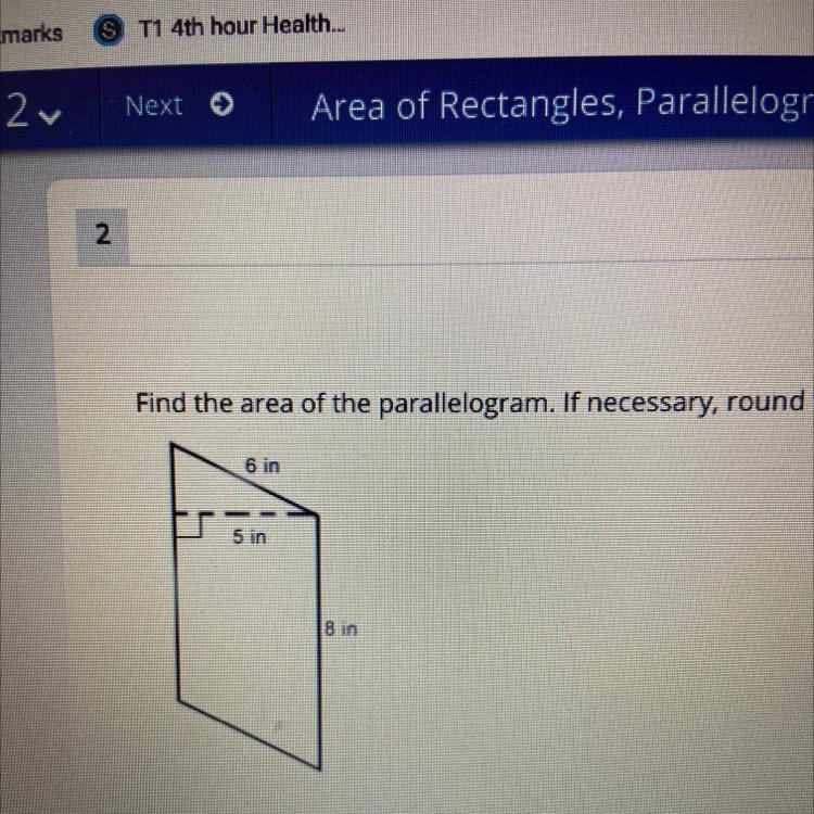 Find the area of the parallelogram. If necessary, round to the nearest whole number-example-1