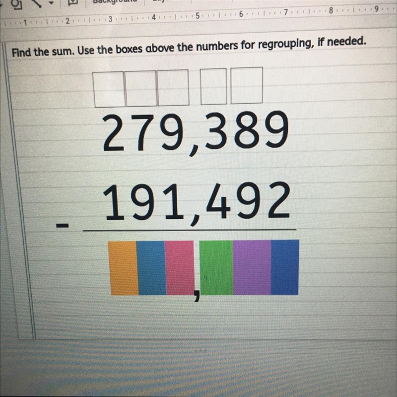 What numbers do I put if I am regrouping using the numbers 279,389-191,492-example-1