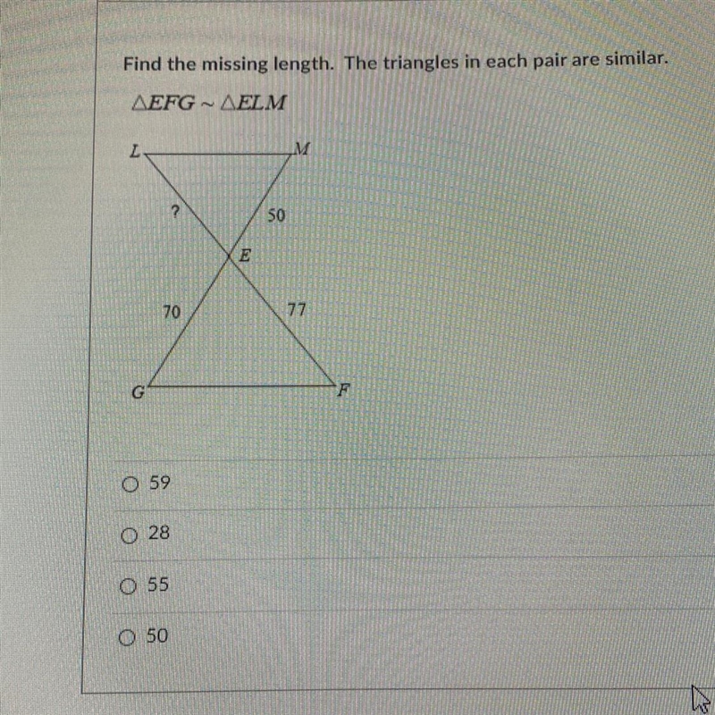 Find the missing length. The triangles in each pair are similar.-example-1