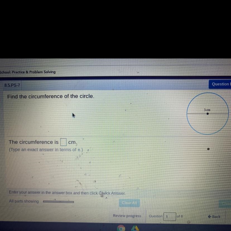 Find the circumference of the circle. The circumstance is___cm.-example-1