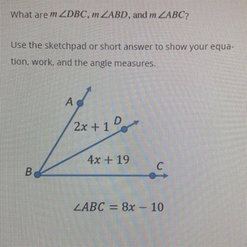 What are m ∠DBC, m ∠ABD, and m ∠ABC-example-1