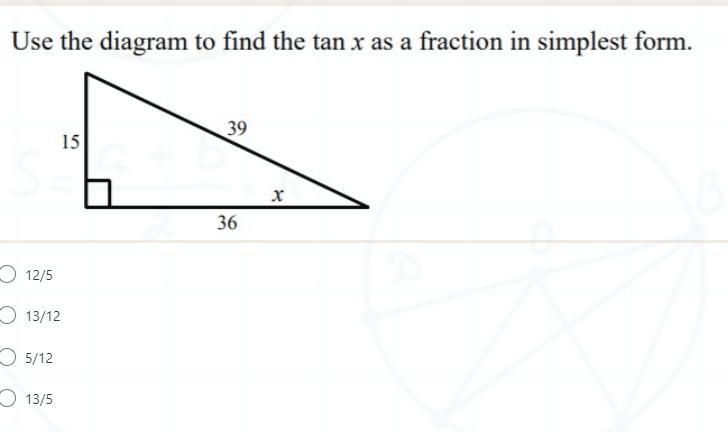 Use the diagram to find the tan x as a fraction in the simplist form-example-1