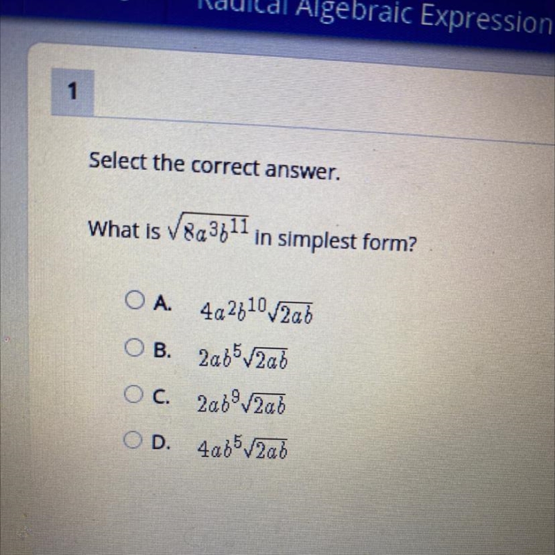 This is my question. These are the options below, does anyone know the simplest form-example-1