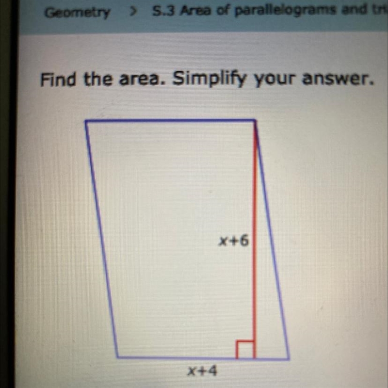 Find the area simplify your answer x+6 x+4-example-1