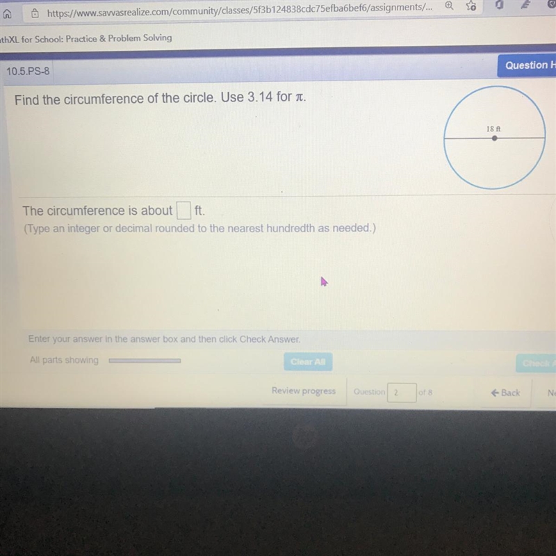 Find the circumference of the circle. Use 3.14 and the symbol that it shows-example-1