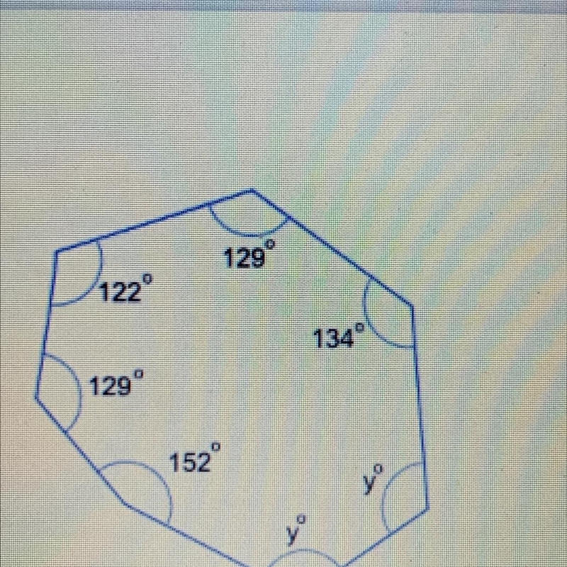 The diagram shows a heptagon. How big are the two angles labeled yº? A 67° B) 117° C-example-1