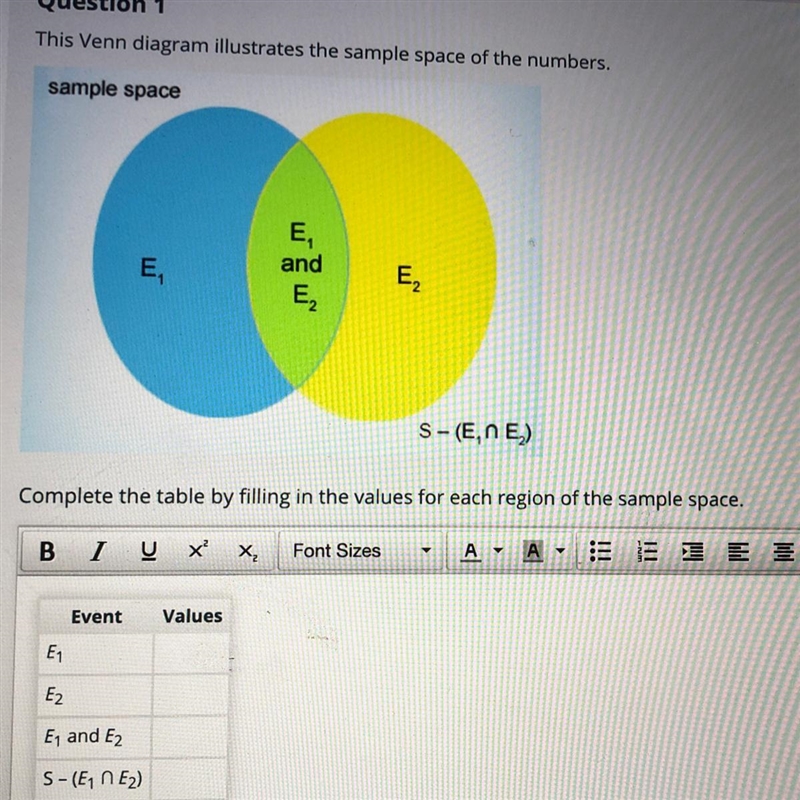 This Venn diagram illustrates the sample space of the numbers. Complete the table-example-1