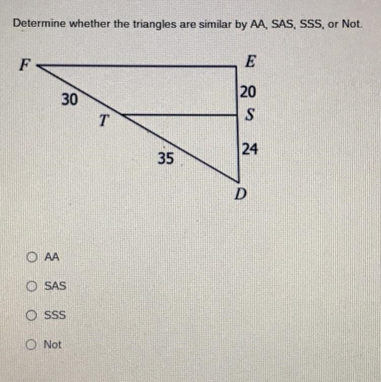 Are the triangles AA, SAS, SSS or not similar ?-example-1