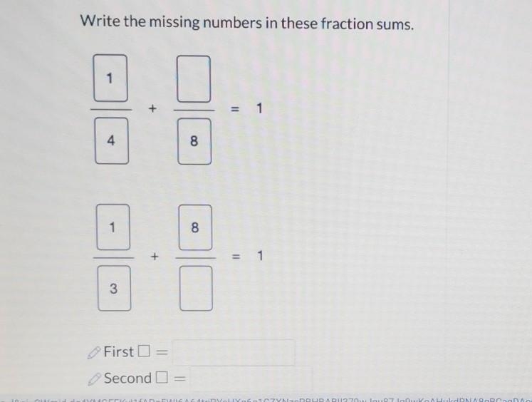 Write the missing numbers in these fraction sums. ​-example-1