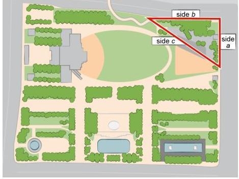 B) Calculate the area of the red triangle to find the area of the garden. Show your-example-1