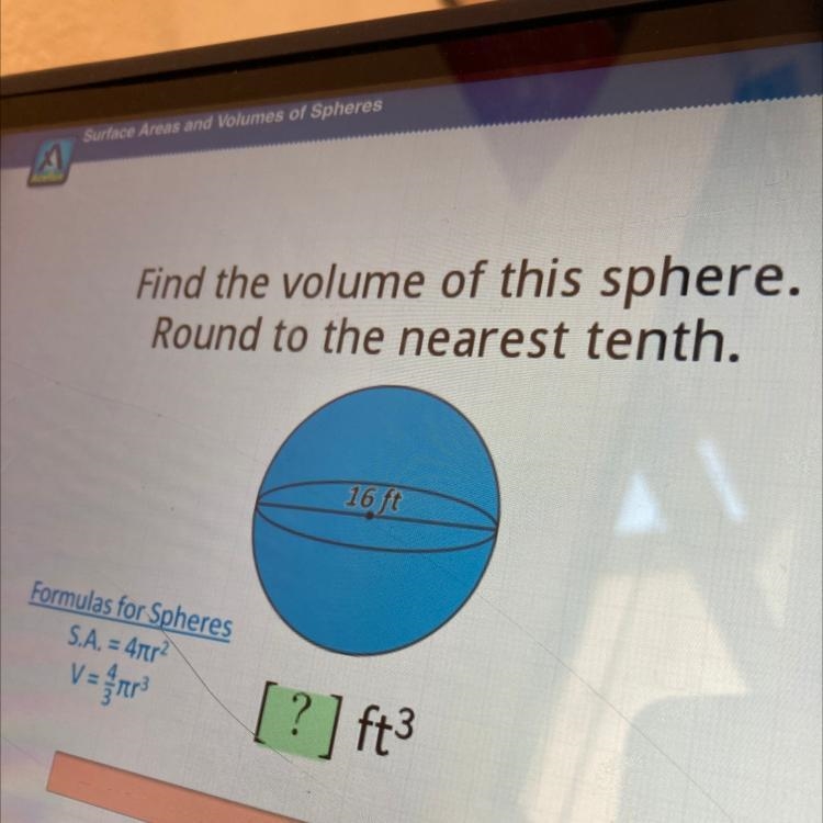 Hi can i please get help on this question Find the volume of this sphere. Round to-example-1