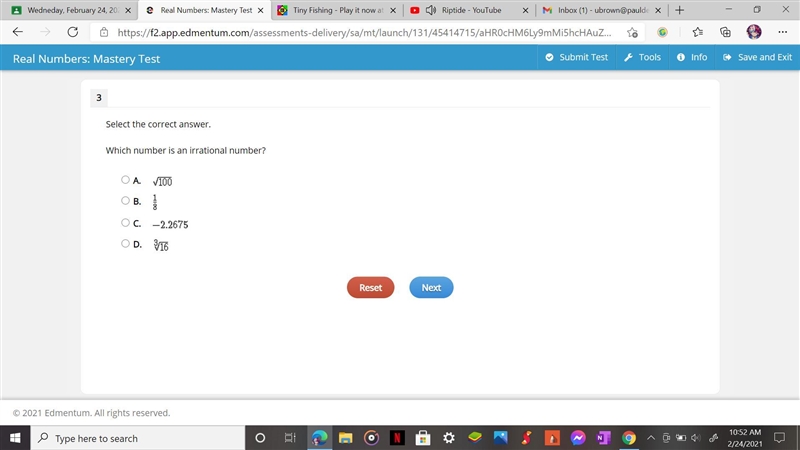 Which is an irrational number-example-1