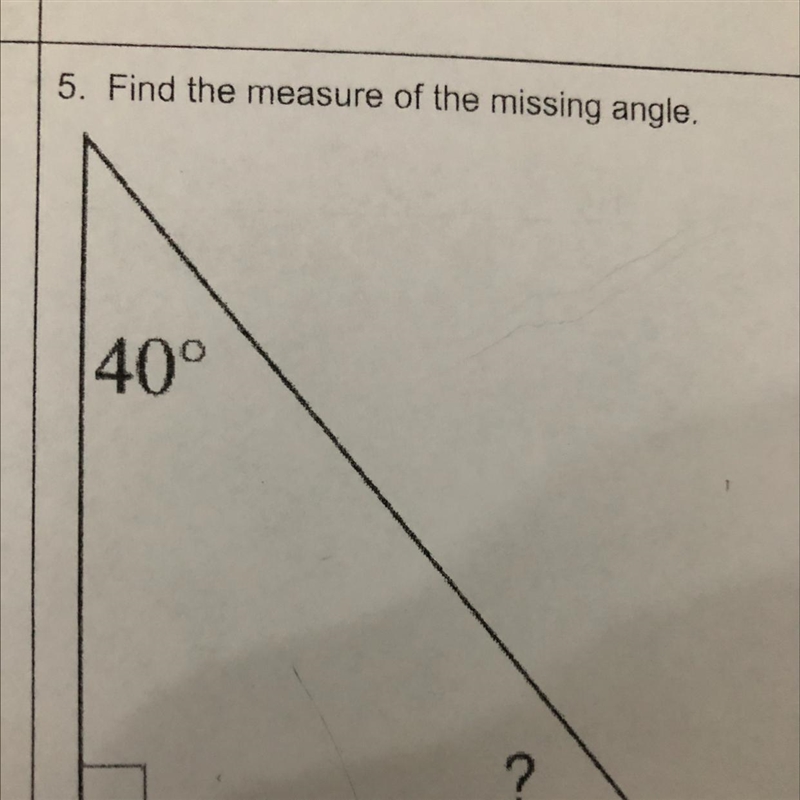 5. Find the measure of the missing angle. 40°-example-1