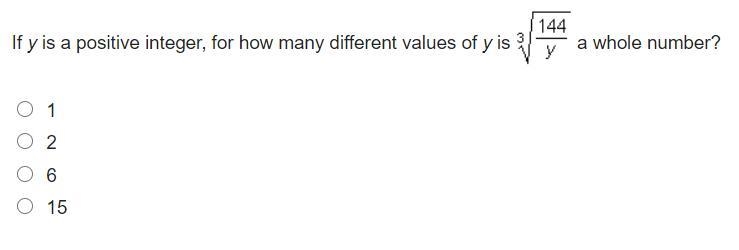 If y is a positive integer, for how many different values of y is \sqrt[3]{144\y}a-example-1