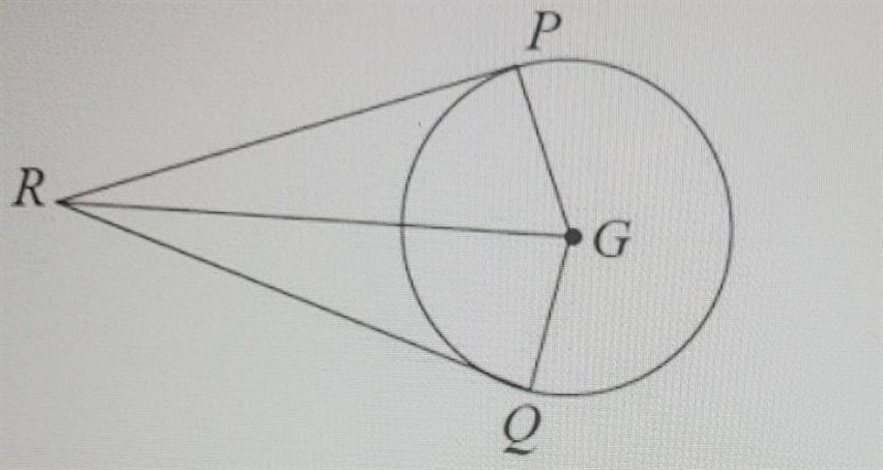 line RP and line RQ are tangent to point G at P and Q. if the measurement of angle-example-1