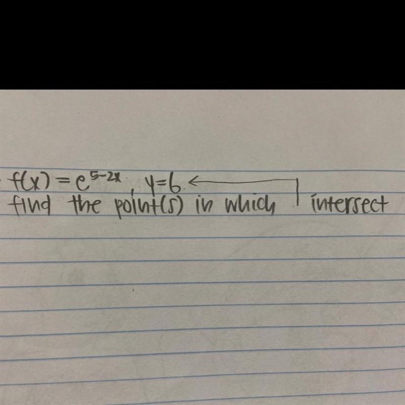 Find the point(s) in which f(x)=e^5-2x and y=6 intercept-example-1