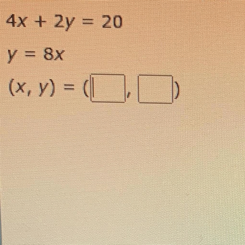 4x+2y=20 y=8x What are the coordinates for this?-example-1