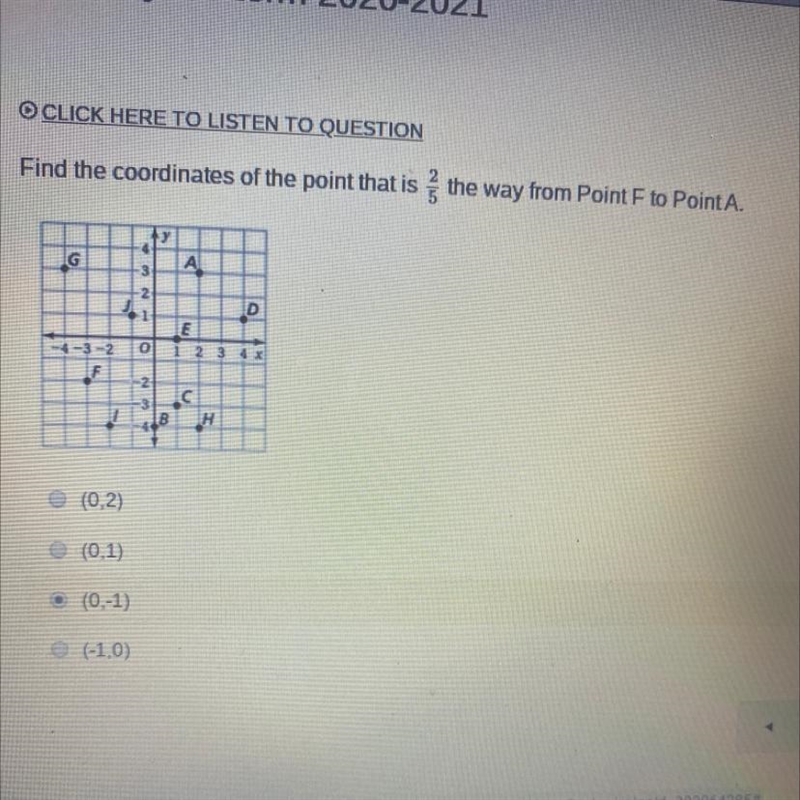 Find the coordinates of the point that is 2/5 the way from point F to point A-example-1