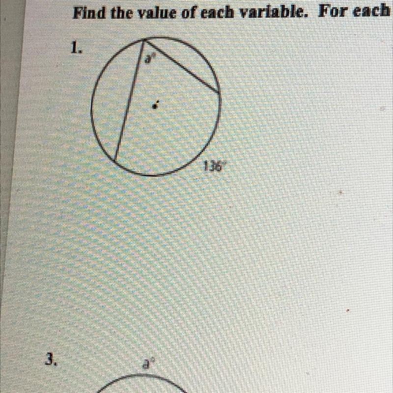 Find the value of each variable. The dot represents the center. PLEASEEEEEEEE HELP-example-1