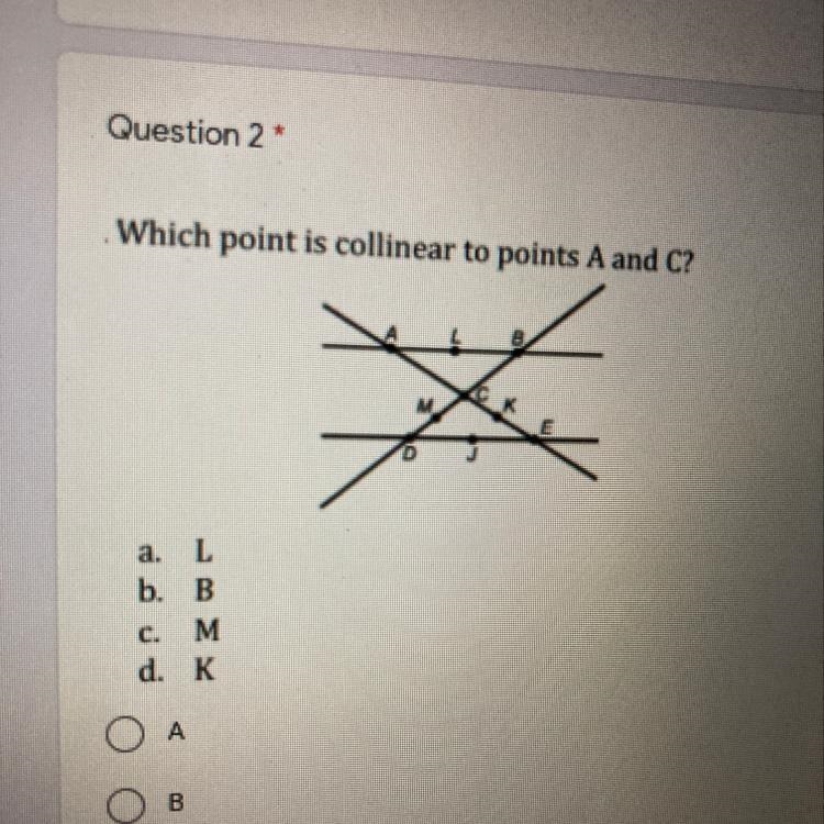 Which point is Collinear to points A and C?-example-1