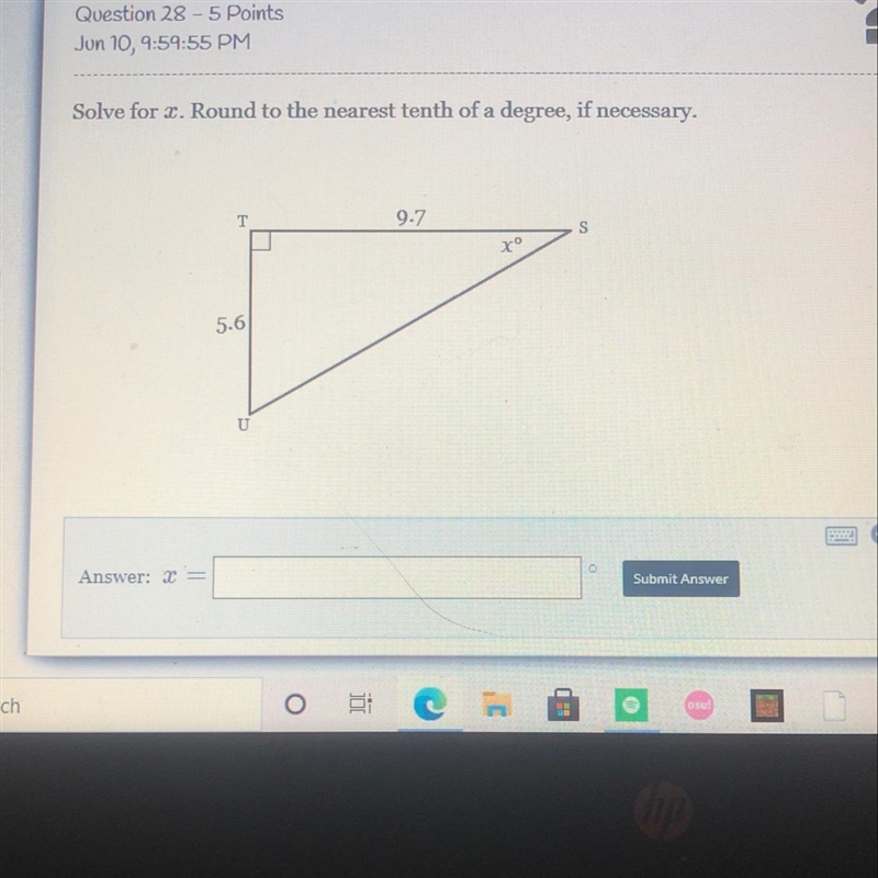 Solve for x. Round to the nearest tenth of a degree, if necessary.-example-1