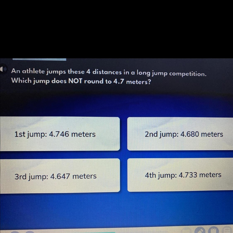 an athlete jumps these 4 distances in a long jump competition. which jump does NOT-example-1