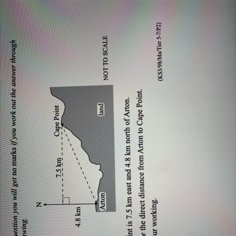 Cape point is 7.5km east and 4.8km north of arton calculate the direct distance from-example-1
