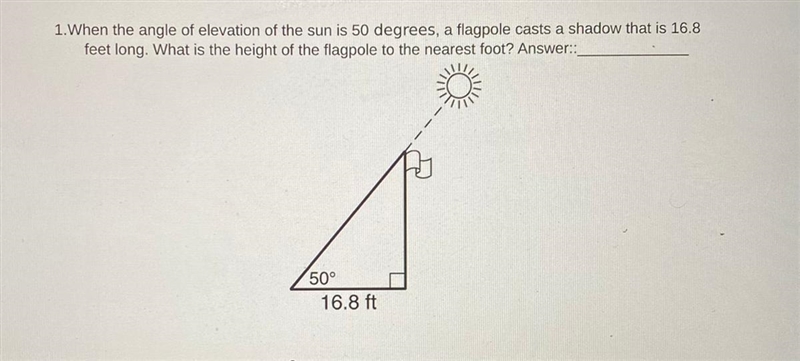 When the angle of elevation of the sun is 50 degrees, a flagpole casts a shadow that-example-1