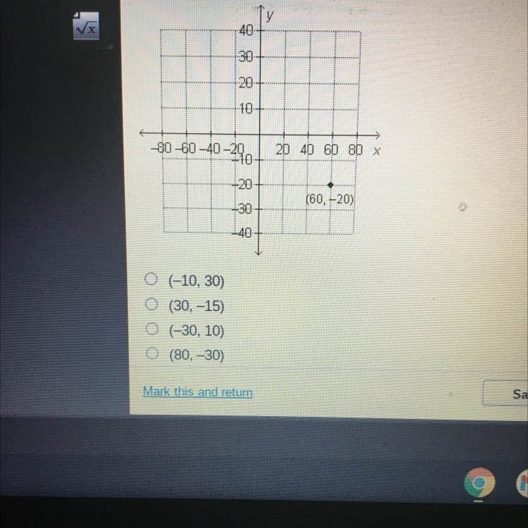 Which ordered pair would form a proportional relationship with the point graphed below-example-1