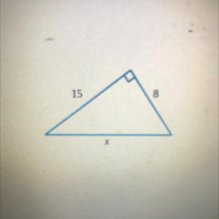 For the following right triangle, find the side length x.-example-1