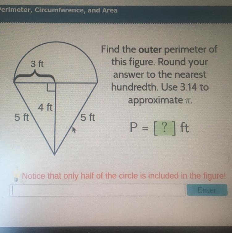 Perimeter, Circumference, and Area Acellus 3 ft Find the outer perimeter of this figure-example-1