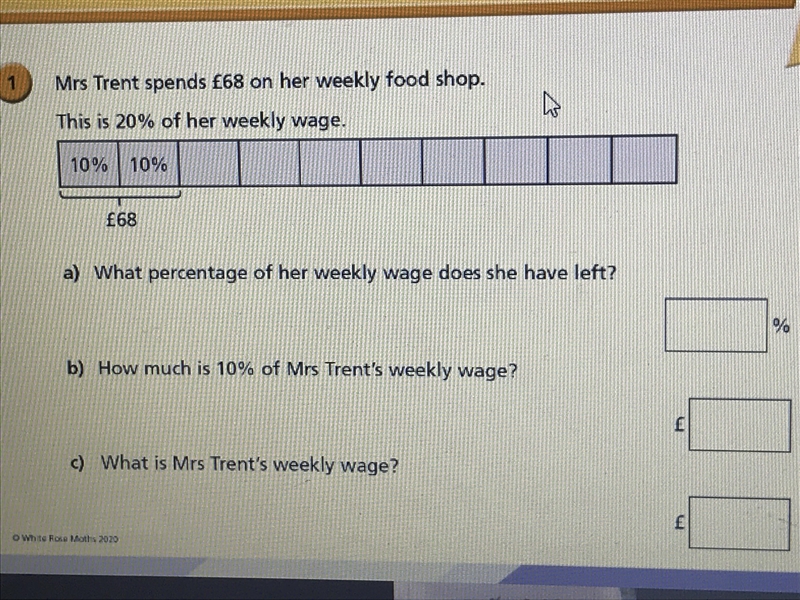 Mrs trent spends £68 on her weekly food shop.-example-1