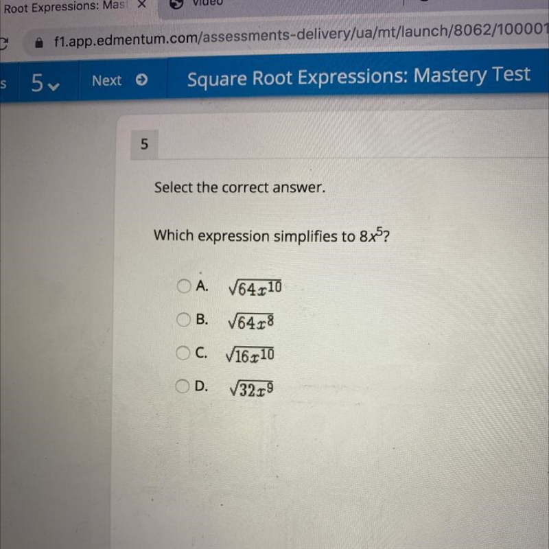 Select the correct answer. Which expression simplifies to 8x5?-example-1